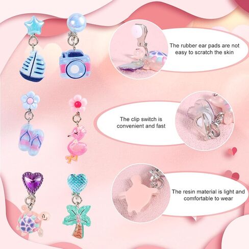 6 Pairs Easter Girl Clip On Earrings, Non Pierced Earrings Set with Ear Pads Cute Bunny Butterfly Rainbow Design Ear Clips for Children Non Perforated Clip on Earring Stud Jewelry for Girls Gift in Saudi Arabia