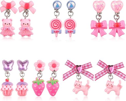 6 Pairs Easter Girl Clip On Earrings, Non Pierced Earrings Set with Ear Pads Cute Bunny Butterfly Rainbow Design Ear Clips for Children Non Perforated Clip on Earring Stud Jewelry for Girls Gift in Saudi Arabia