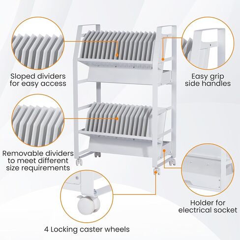 عربة Chromebook Open Charging Cart ، 32 عربة شحن الأجهزة المحمولة لأجهزة iPad ، وأجهزة الكمبيوتر المحمولة ، وكتب chromes ، وتوافق مع أي حجم شاشة ، وفتحات الوصول السهلة ، وفواصل القابلة للإزالة ، وحماية الطفرة in Kuwait