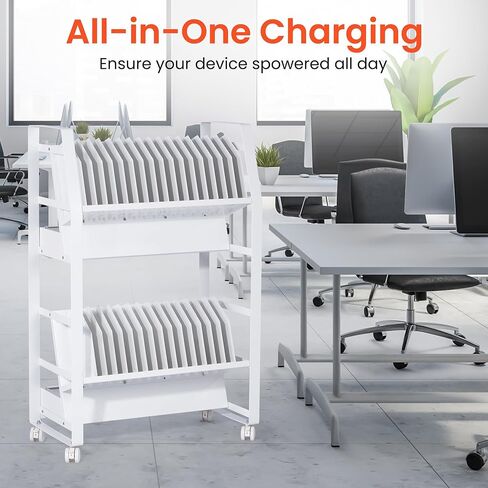 عربة Chromebook Open Charging Cart ، 32 عربة شحن الأجهزة المحمولة لأجهزة iPad ، وأجهزة الكمبيوتر المحمولة ، وكتب chromes ، وتوافق مع أي حجم شاشة ، وفتحات الوصول السهلة ، وفواصل القابلة للإزالة ، وحماية الطفرة in Kuwait