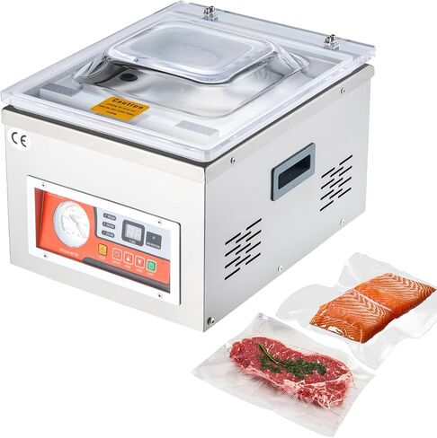 VEVOR Chamber Vacuum Sealer، قوة مضخة تفريغ 380 وات، آلة تعبئة الفراغ للأطعمة الرطبة واللحوم، تصميم مدمج بطول إغلاق 11.5 بوصة، مانع تسرب فراغ تجاري مثالي للاستخدام الاحترافي والمنزلي in Kuwait