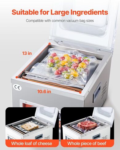 VEVOR Chamber Vacuum Sealer، قوة مضخة تفريغ 380 وات، آلة تعبئة الفراغ للأطعمة الرطبة واللحوم، تصميم مدمج بطول إغلاق 11.5 بوصة، مانع تسرب فراغ تجاري مثالي للاستخدام الاحترافي والمنزلي in Kuwait