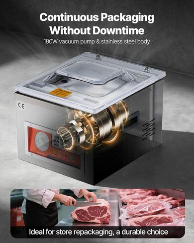 VEVOR Chamber Vacuum Sealer، قوة مضخة تفريغ 380 وات، آلة تعبئة الفراغ للأطعمة الرطبة واللحوم، تصميم مدمج بطول إغلاق 11.5 بوصة، مانع تسرب فراغ تجاري مثالي للاستخدام الاحترافي والمنزلي in Kuwait