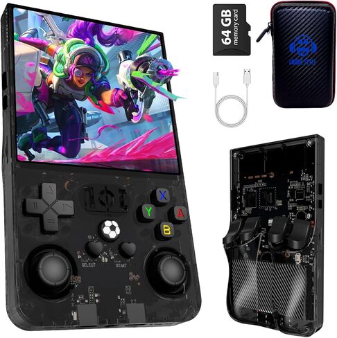 2025 NEW R36MAX GAME GAME CONSOLE MINI GAME CONSOLE 4.0 "IPS Video Game Console مدمجة 64 جيجابايت من بطاقة TF تم تثبيتها مسبقًا أكثر من 18000 لعبة رجع in Kuwait