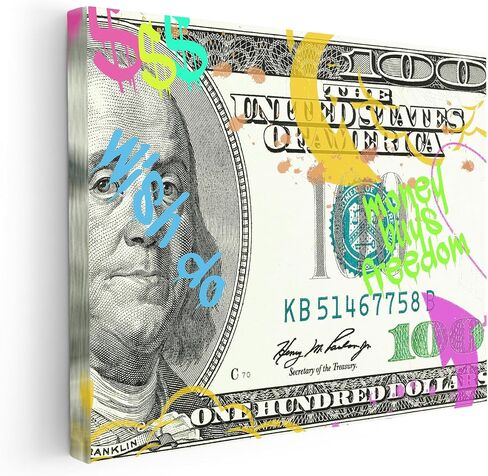 Monem Art Money Buys Freedom Canvas - Hundred Dollar Print - Modern Graffiti Art - Colorful Wall Design - Money & Freedom Art - Vibrant Living Room or Dorm Decor - Available in 8x10" to 30x40" in Kuwait