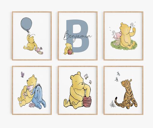 Personalized Winnie Nursery Name Print Set, Classic A.A. Milne Wall Art, Custom Baby Name Wall Decor, Pooh Bear Boy Girl Toddler Room Artwork, Prints Made Perfect, Unframed (11x14, Set Of 3) in Kuwait