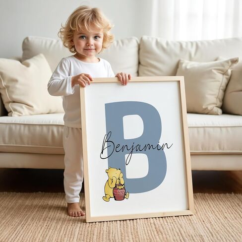 Personalized Winnie Nursery Name Print Set, Classic A.A. Milne Wall Art, Custom Baby Name Wall Decor, Pooh Bear Boy Girl Toddler Room Artwork, Prints Made Perfect, Unframed (11x14, Set Of 3) in Kuwait