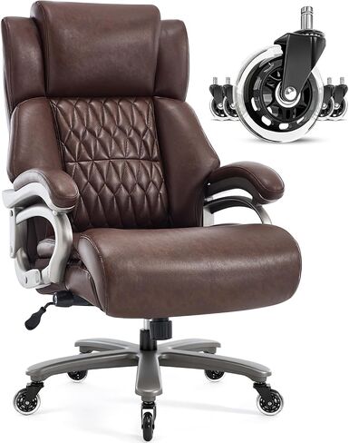 Big and Tall 400lbs Office Chair - Adjustable Lumbar Support Quiet Rubber Wheels Heavy Duty Metal Base, High Back Large Executive Computer Desk, Thick Padded Ergonomic Design for Back Pain (Black) in Saudi Arabia