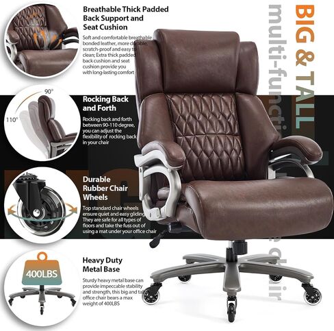 Big and Tall 400lbs Office Chair - Adjustable Lumbar Support Quiet Rubber Wheels Heavy Duty Metal Base, High Back Large Executive Computer Desk, Thick Padded Ergonomic Design for Back Pain (Black) in Saudi Arabia