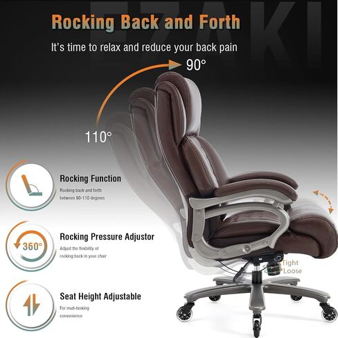 Big and Tall 400lbs Office Chair - Adjustable Lumbar Support Quiet Rubber Wheels Heavy Duty Metal Base, High Back Large Executive Computer Desk, Thick Padded Ergonomic Design for Back Pain (Black) in Saudi Arabia