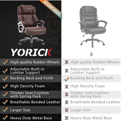 Big and Tall 400lbs Office Chair - Adjustable Lumbar Support Quiet Rubber Wheels Heavy Duty Metal Base, High Back Large Executive Computer Desk, Thick Padded Ergonomic Design for Back Pain (Black) in Saudi Arabia