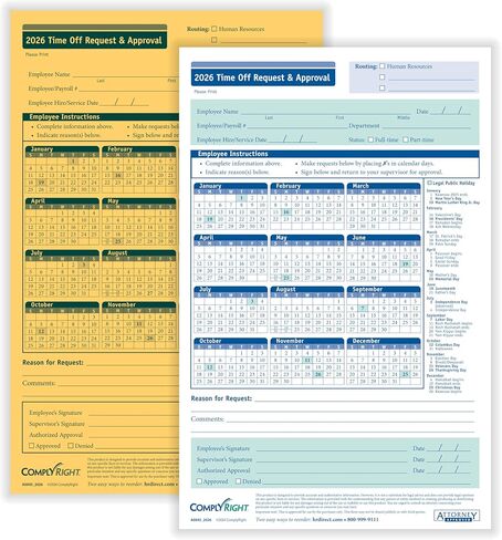 2025 Time Off Request and Approval Form, Small (5 1/2" x 8 1/2"), 2-Part, Pack of 50 in Saudi Arabia