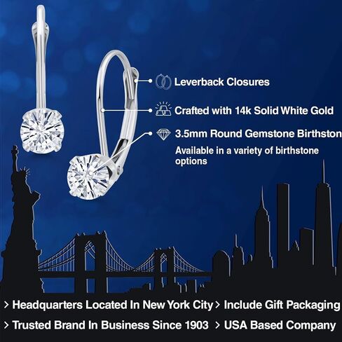 Gem Stone King 14K White Gold Blue Diamond Leverback Earrings for Women | 0.30 Cttw | Gemstone April Birthstone | Round 3.5MM | Fine Jewelry Gifts for Her Mom Women Wife in Saudi Arabia