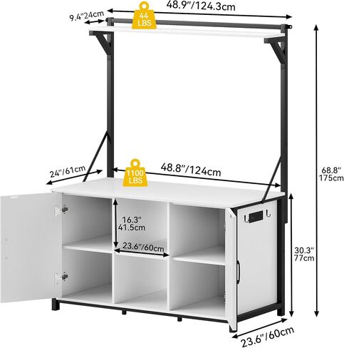 DWVO 40-120 Gallon Fish Tank Stand with Power Outlets, Heavy Duty Large Aquarium Stand with Barn Door, Reptile Tank with Storage Terrariums Table for Turtle Fish, White in Saudi Arabia