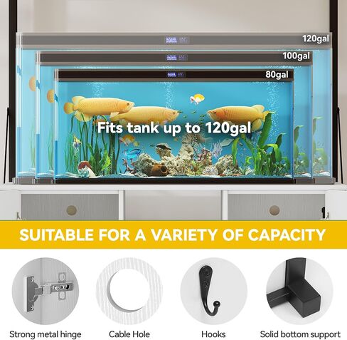 DWVO 40-120 Gallon Fish Tank Stand with Power Outlets, Heavy Duty Large Aquarium Stand with Barn Door, Reptile Tank with Storage Terrariums Table for Turtle Fish, White in Saudi Arabia