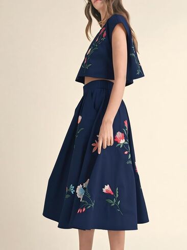 Women Floral Embroidery Dress Sleeveless 2 Piece Tank Top and Skirt Loose Fit Boho Dress in Saudi Arabia
