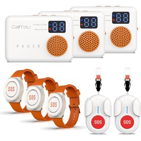 CallToU Wireless Caregiver Pager Call Button for Elderly at Home Monitoring with Vibration Call Bell Medical Alert System with Digital Display Low Power Reminder 2 Portable Receiver 2 SOS Call Button in Kuwait