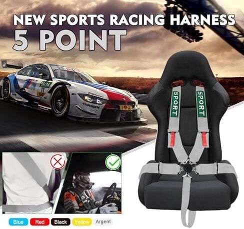 5 Point Racing Harness Seat Belt SFI Approved Seat Protection Heavy Duty Shoulder Pads Quick Release Cam Lock Latch Mechanism Fit Go-Kart Racing Car UTV ATV Blue in Saudi Arabia