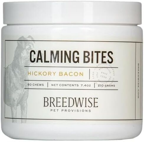 لدغات مهدئة من Breedwise للقلق والإجهاد الطبيعي بالكامل وتقليل التوتر بنكهة لحم الخنزير المقدد الهيكوري للكلاب، جرة عدد 100 in Kuwait