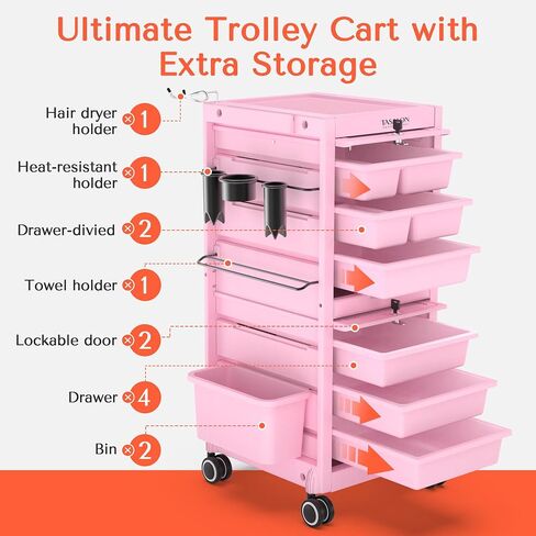 TASALON Professional Rolling Salon Cart, 6-Drawer Storage Trolley with Tool Holders, 33-Inch Height,Barber Shop Hairdressing Beauty Versatile Equipment Black in Saudi Arabia
