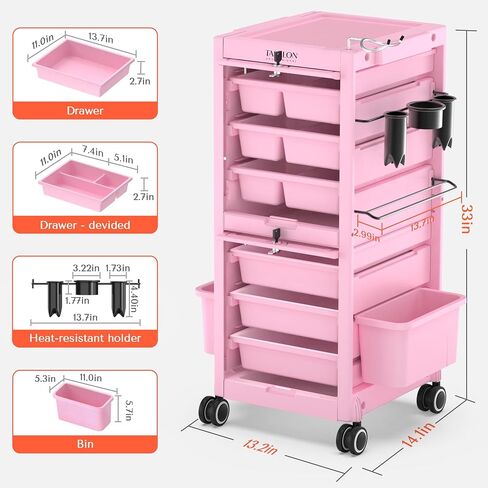 TASALON Professional Rolling Salon Cart, 6-Drawer Storage Trolley with Tool Holders, 33-Inch Height,Barber Shop Hairdressing Beauty Versatile Equipment Black in Saudi Arabia