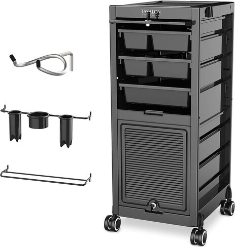 TASALON Professional Rolling Salon Cart, 6-Drawer Storage Trolley with Tool Holders, 33-Inch Height,Barber Shop Hairdressing Beauty Versatile Equipment Black in Saudi Arabia