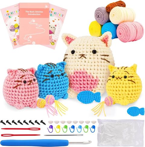 Crochet Kit for Beginners: Make 3 Cute Amigurumi Animals with Easy-to-Follow Video Tutorial, Complete Beginner Crochet Kits for Kids Adults, Creative Christmas Birthday Gift Idea for Women & Girls in Kuwait