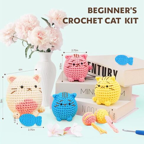 Crochet Kit for Beginners: Make 3 Cute Amigurumi Animals with Easy-to-Follow Video Tutorial, Complete Beginner Crochet Kits for Kids Adults, Creative Christmas Birthday Gift Idea for Women & Girls in Kuwait