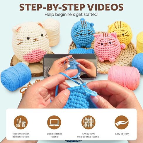 Crochet Kit for Beginners: Make 3 Cute Amigurumi Animals with Easy-to-Follow Video Tutorial, Complete Beginner Crochet Kits for Kids Adults, Creative Christmas Birthday Gift Idea for Women & Girls in Kuwait