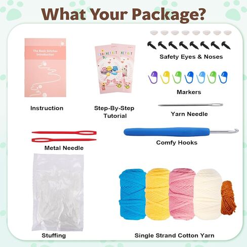 Crochet Kit for Beginners: Make 3 Cute Amigurumi Animals with Easy-to-Follow Video Tutorial, Complete Beginner Crochet Kits for Kids Adults, Creative Christmas Birthday Gift Idea for Women & Girls in Kuwait