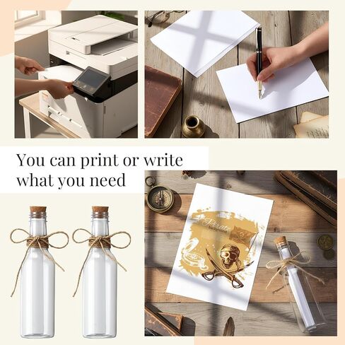 Baderke 24 Pcs 5.6 oz Message Bottles with 50 Sheets Vintage Design Paper Plastic Bottles & Corks Twines for Message Invitations Birthday Wedding Baby Shower DIY Crafts Gift Party Favors in Saudi Arabia