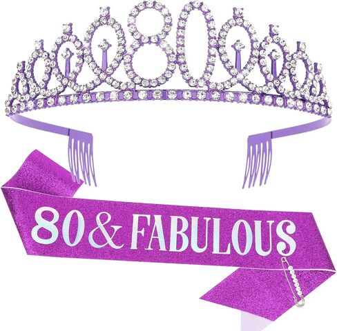 Semato 80th Birthday Decorations for Women Gold 80th Birthday Crown and Sash Gifts for Women Party Supplies and Favors in Saudi Arabia