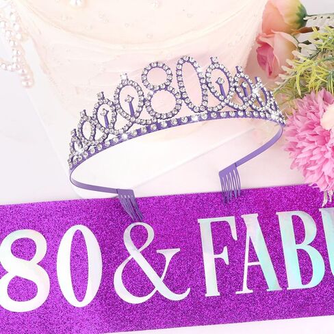 Semato 80th Birthday Decorations for Women Gold 80th Birthday Crown and Sash Gifts for Women Party Supplies and Favors in Saudi Arabia