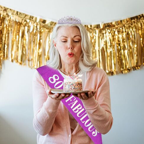 Semato 80th Birthday Decorations for Women Gold 80th Birthday Crown and Sash Gifts for Women Party Supplies and Favors in Saudi Arabia