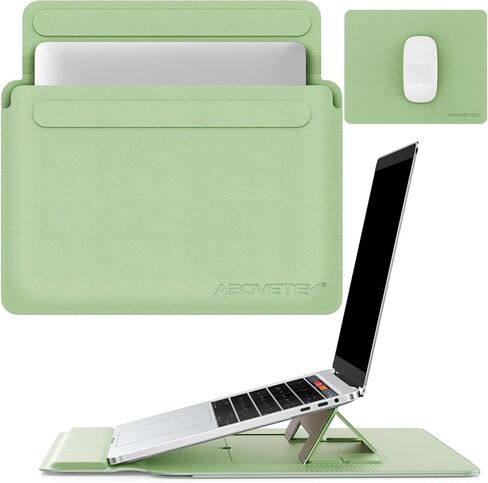 AboveTEK 2-in-1 Laptop Sleeve Case with Stand for 13-14 inch Laptops, Lightweight Leather Sleeve Bag with Ergonomic Wrist Cushion & Adjustable Angles, Protective Bag for MacBook, Grey in Saudi Arabia