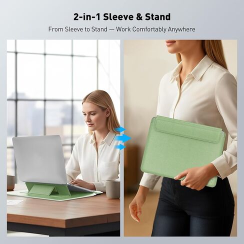 AboveTEK 2-in-1 Laptop Sleeve Case with Stand for 13-14 inch Laptops, Lightweight Leather Sleeve Bag with Ergonomic Wrist Cushion & Adjustable Angles, Protective Bag for MacBook, Grey in Saudi Arabia