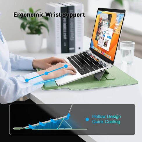 AboveTEK 2-in-1 Laptop Sleeve Case with Stand for 13-14 inch Laptops, Lightweight Leather Sleeve Bag with Ergonomic Wrist Cushion & Adjustable Angles, Protective Bag for MacBook, Grey in Saudi Arabia