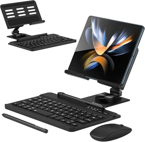 for Samsung Galaxy Z Fold 7 6 5 4 All Fold Smartphones Bluetooth Keyboard Stand Mouse & Pen Set, Portable Travel Wireless Keyboard Adjustable Foldable Aluminum Alloy Desk Holder for 4.7"-8.5" Tablets in Saudi Arabia