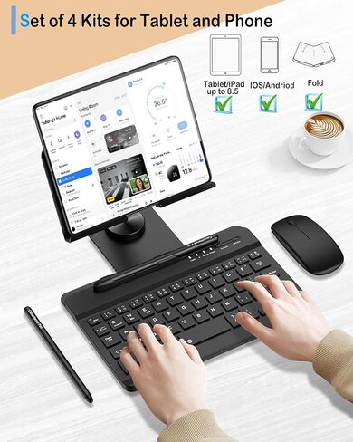 for Samsung Galaxy Z Fold 7 6 5 4 All Fold Smartphones Bluetooth Keyboard Stand Mouse & Pen Set, Portable Travel Wireless Keyboard Adjustable Foldable Aluminum Alloy Desk Holder for 4.7"-8.5" Tablets in Saudi Arabia
