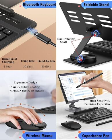 for Samsung Galaxy Z Fold 7 6 5 4 All Fold Smartphones Bluetooth Keyboard Stand Mouse & Pen Set, Portable Travel Wireless Keyboard Adjustable Foldable Aluminum Alloy Desk Holder for 4.7"-8.5" Tablets in Saudi Arabia