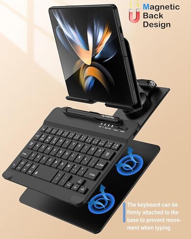 for Samsung Galaxy Z Fold 7 6 5 4 All Fold Smartphones Bluetooth Keyboard Stand Mouse & Pen Set, Portable Travel Wireless Keyboard Adjustable Foldable Aluminum Alloy Desk Holder for 4.7"-8.5" Tablets in Saudi Arabia
