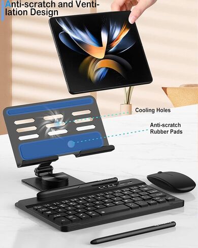 for Samsung Galaxy Z Fold 7 6 5 4 All Fold Smartphones Bluetooth Keyboard Stand Mouse & Pen Set, Portable Travel Wireless Keyboard Adjustable Foldable Aluminum Alloy Desk Holder for 4.7"-8.5" Tablets in Saudi Arabia