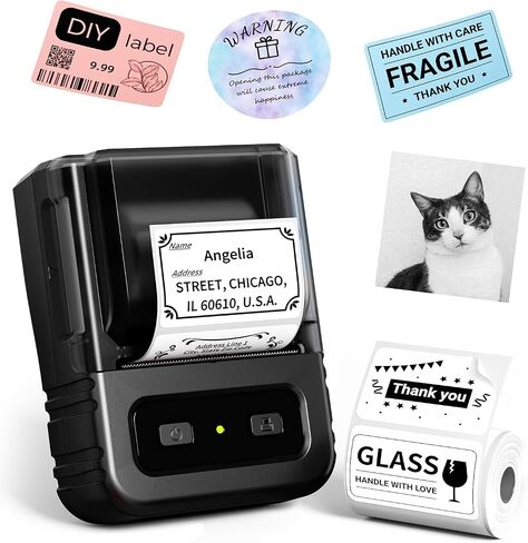 Bluetooth Label Maker Machine with Tapes, M102 Barcode Printer 2 Inch Sticker Label Printer with 1000+ Icons 300+Templates for Small Business, Office, Home, School, Black in Saudi Arabia