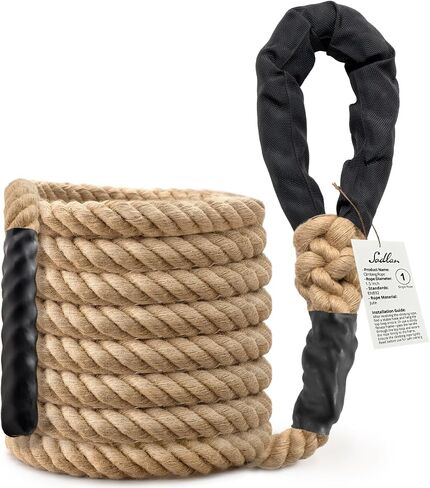 Climbing Rope Gym Workout - 10FT 15FT 20FT 25FT 30FT 35FT Heavy Duty Jute Thick Ropes for Adults Strength Training Outdoor Tree Swing Indoor Home Fitness Exercise - 1.5 Inch in Saudi Arabia