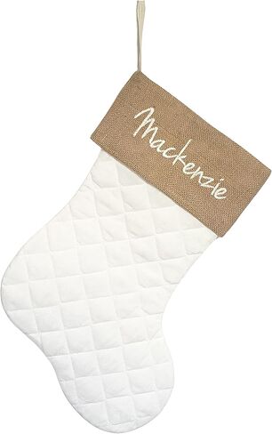 Handmade Personalized Christmas Stocking in Natural Burlap, Ivory Quilted and Natural Cotton. Custom with Name or Blank (Natural Burlap Base w/Natural Cotton Top) in Saudi Arabia