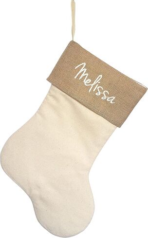 Handmade Personalized Christmas Stocking in Natural Burlap, Ivory Quilted and Natural Cotton. Custom with Name or Blank (Natural Burlap Base w/Natural Cotton Top) in Saudi Arabia