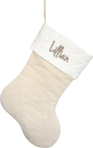 Handmade Personalized Christmas Stocking in Natural Burlap, Ivory Quilted and Natural Cotton. Custom with Name or Blank (Natural Burlap Base w/Natural Cotton Top) in Saudi Arabia
