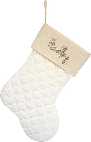 Handmade Personalized Christmas Stocking in Natural Burlap, Ivory Quilted and Natural Cotton. Custom with Name or Blank (Natural Burlap Base w/Natural Cotton Top) in Saudi Arabia