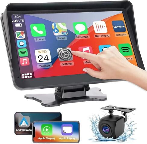 Portable Newest Wireless Apple CarPlay and Android Auto Screen for Car, 7" HD Touch Screen Car Stereo with Mirror Link, Bluetooth,AUX,FM Transmitter for All Vehicles in Saudi Arabia