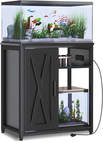 حامل حوض Aquarium مع USB و AC Power Strip ، مجلس الوزراء لتخزين ملحقات خزان الأسماك ، خزان الأسماك المعدنية الثقيلة لخزان السلاحف (أسود ، 40-50 جالون) in Saudi Arabia